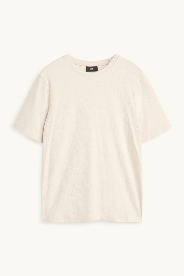 Hommes - T-shirt - regular fit - finition texturée - blanc crème