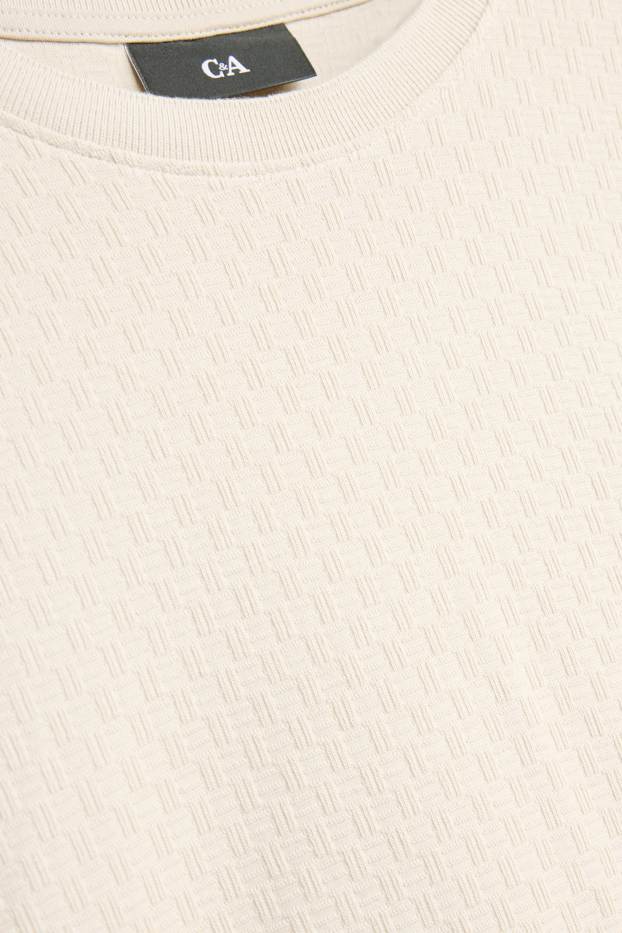 Hommes - T-shirt - regular fit - finition texturée - blanc crème