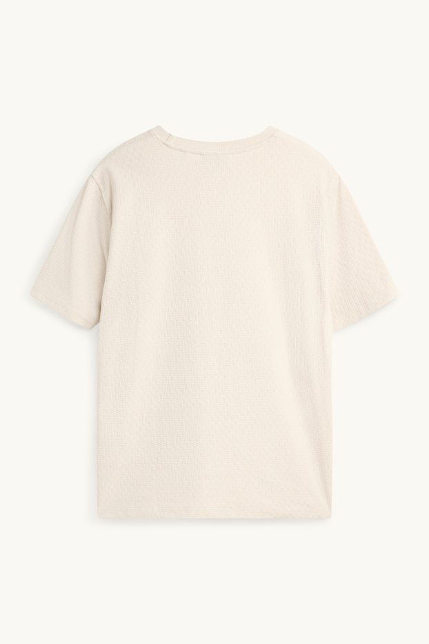 Hommes - T-shirt - regular fit - finition texturée - blanc crème