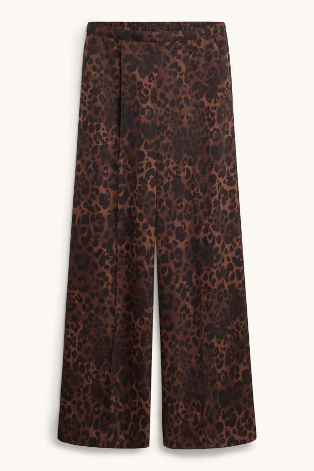 Women - Cloth trousers - mid-rise waist - palazzo - leopard print - brown