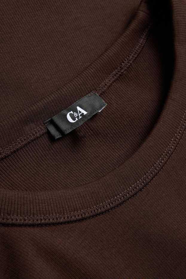 Femmes - Haut à manches longues - slim fit - finition côtelée - marron foncé