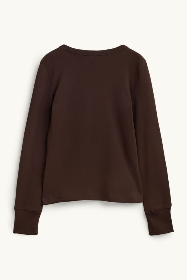 Femmes - Haut à manches longues - slim fit - finition côtelée - marron foncé