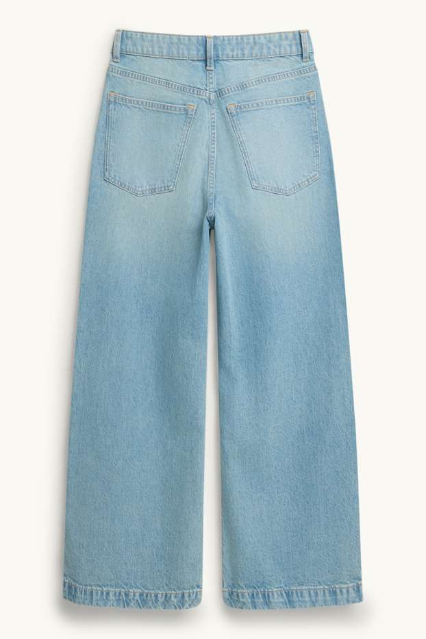 Femei - Crop wide leg jeans - talie medie - denim-albastru deschis