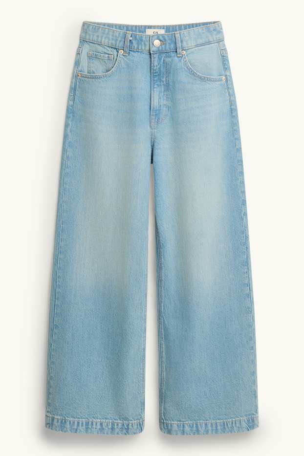 Femei - Crop wide leg jeans - talie medie - denim-albastru deschis