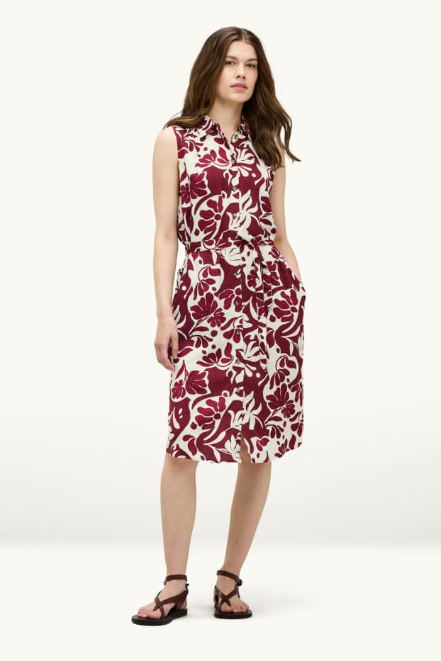 Femmes - Robe en viscose - à fleurs - blanc / rouge