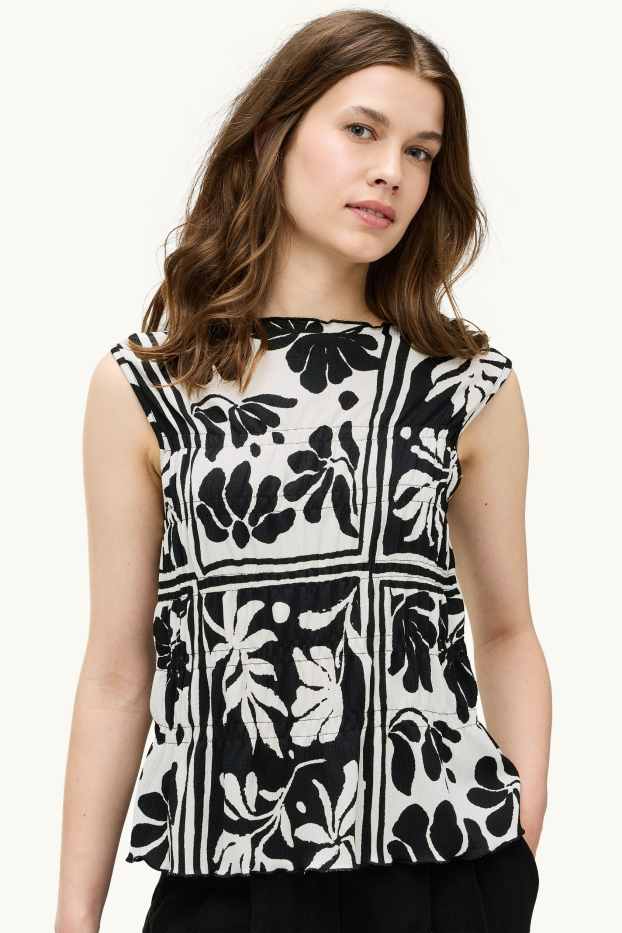 Femmes - Haut - à fleurs - finition texturée - blanc / noir