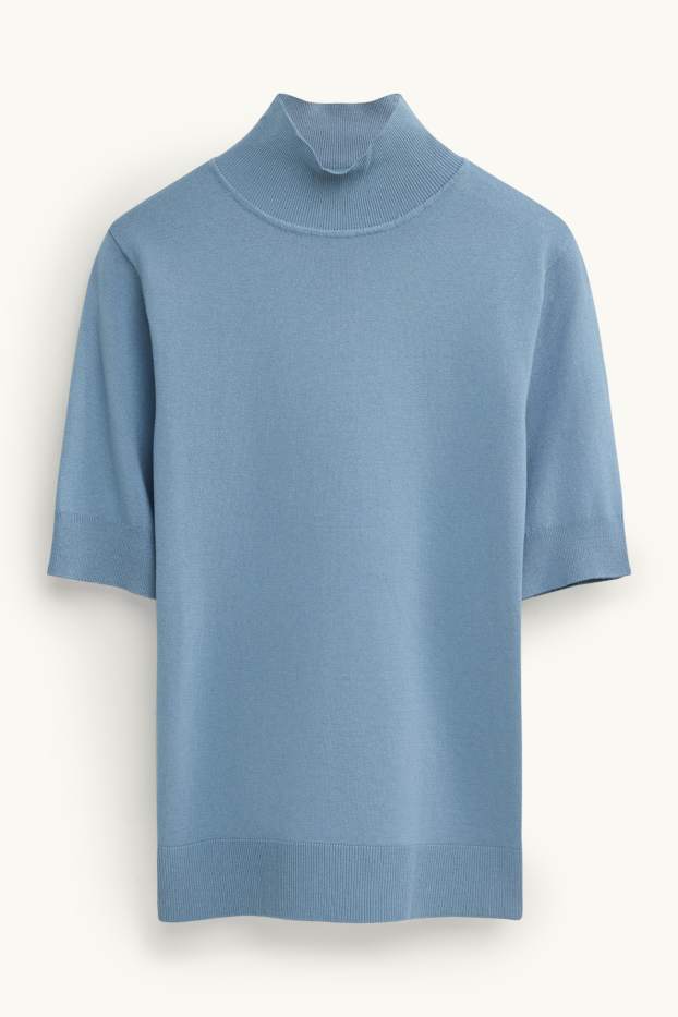 Damen - Strickpullover - kurzarm - blau