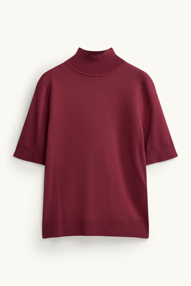 Damen - Strickpullover - kurzarm - bordeaux