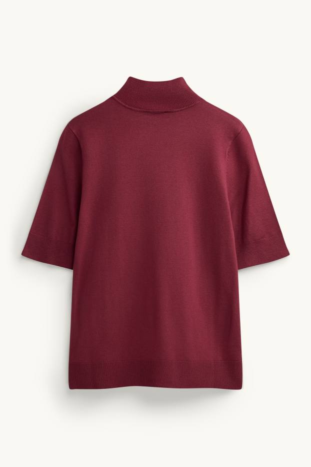 Damen - Strickpullover - kurzarm - bordeaux