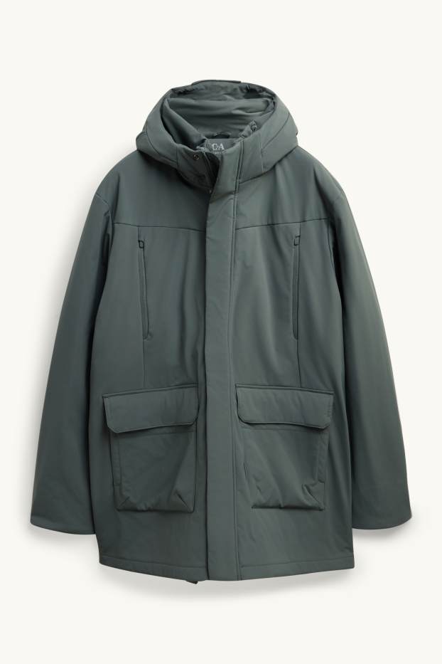 Bărbați - Parka funcțională cu glugă - căptușită - 4 Way Stretch - verde închis
