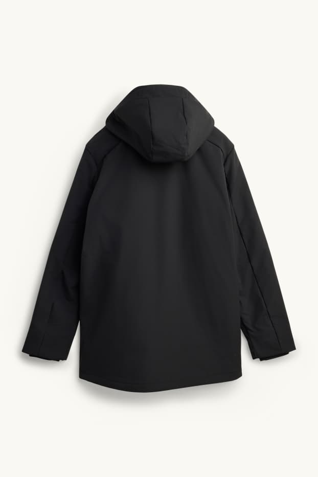 Herren - Funktions-Parka mit Kapuze - gefüttert - 4 Way Stretch - schwarz