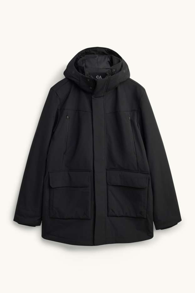 Herren - Funktions-Parka mit Kapuze - gefüttert - 4 Way Stretch - schwarz