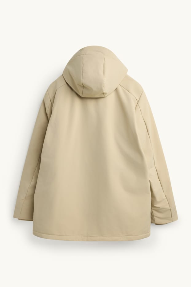 Heren - Sportieve parka met capuchon - gevoerd - 4 Way Stretch - beige
