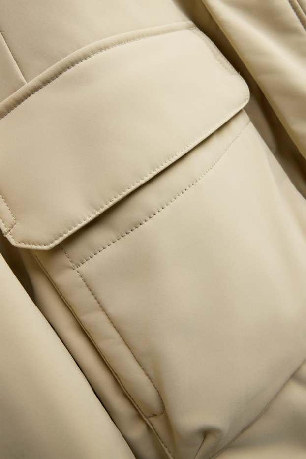 Heren - Sportieve parka met capuchon - gevoerd - 4 Way Stretch - beige