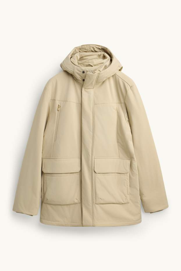 Heren - Sportieve parka met capuchon - gevoerd - 4 Way Stretch - beige