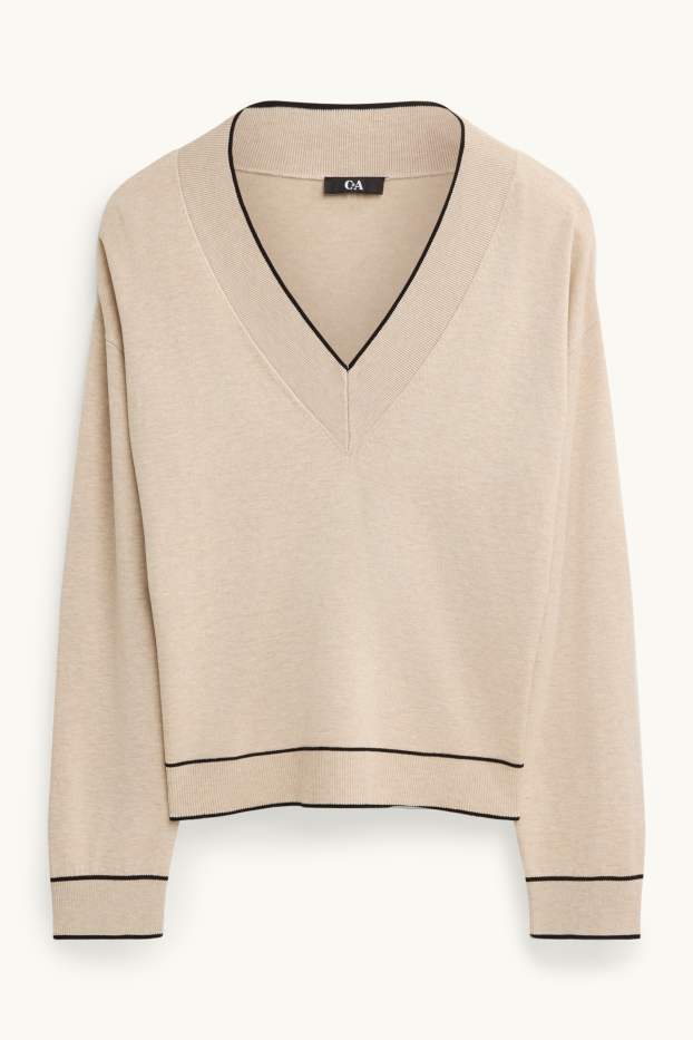 Women - V-neck jumper - beige