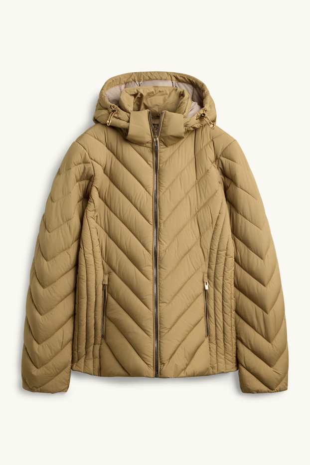 Dámské - Prošívaná bunda s kapucí - s výplní - khaki