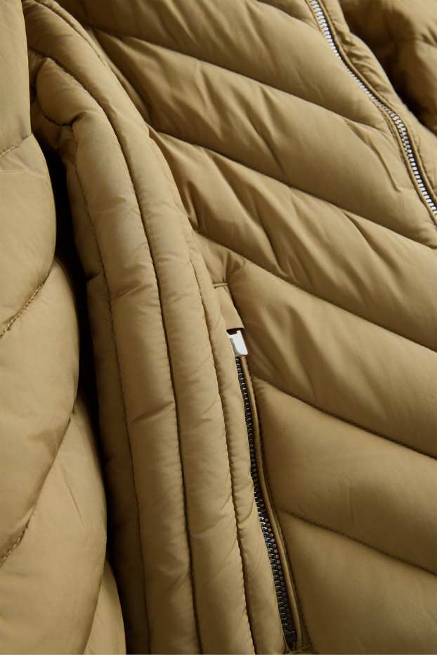 Dámské - Prošívaná bunda s kapucí - s výplní - khaki
