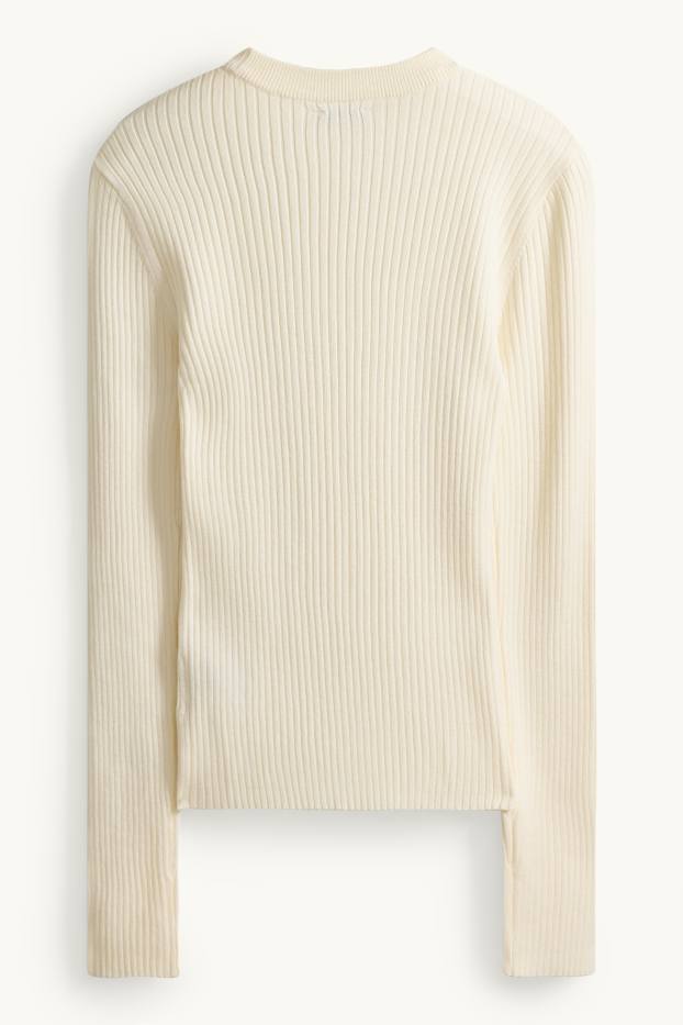 Femmes - Pull - finition côtelée - crème