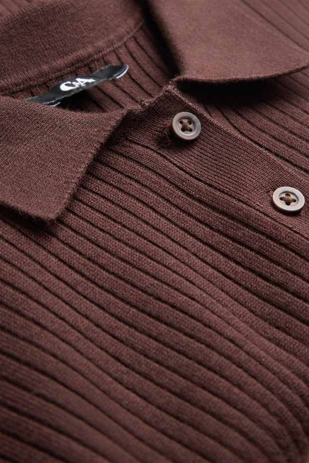 Dames - Poloshirt met lange mouwen - slim fit - ribstof - bruin