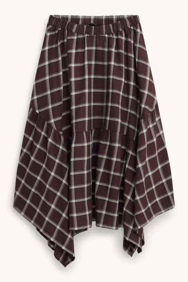 Damen - Flanell-Rock - kariert - braun / cremeweiß