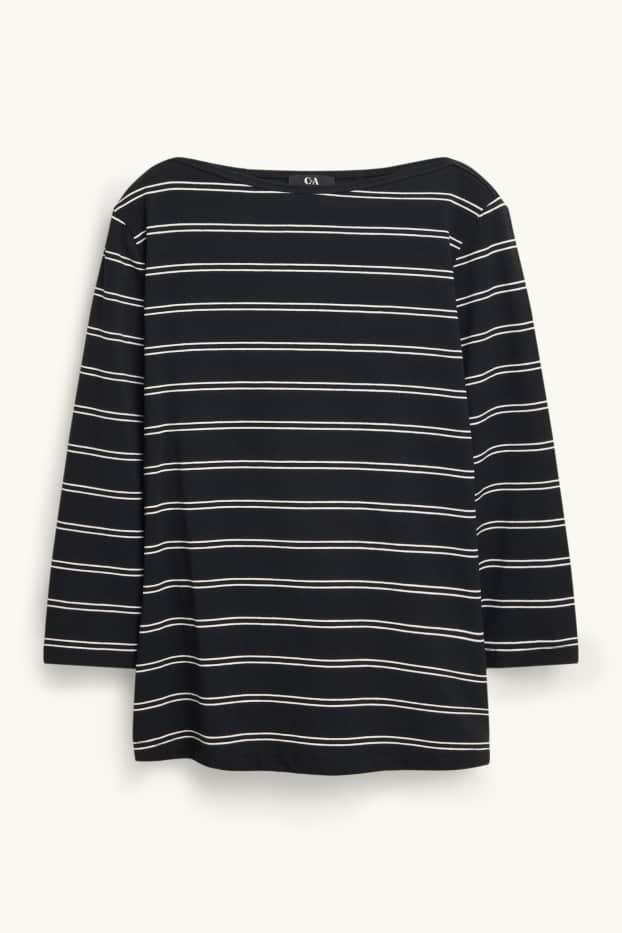 Women - Long sleeve top - regular fit - striped - black / white