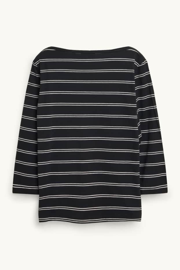 Women - Long sleeve top - regular fit - striped - black / white