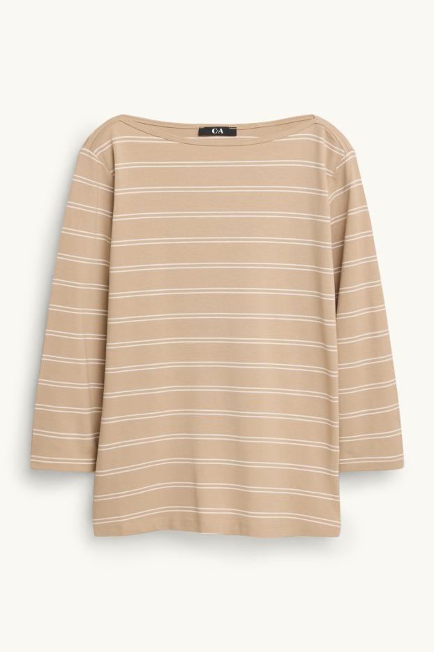 Femmes - Haut à manches longues - regular fit - à rayures - beige