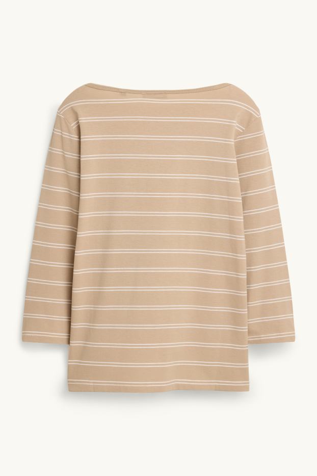 Femmes - Haut à manches longues - regular fit - à rayures - beige