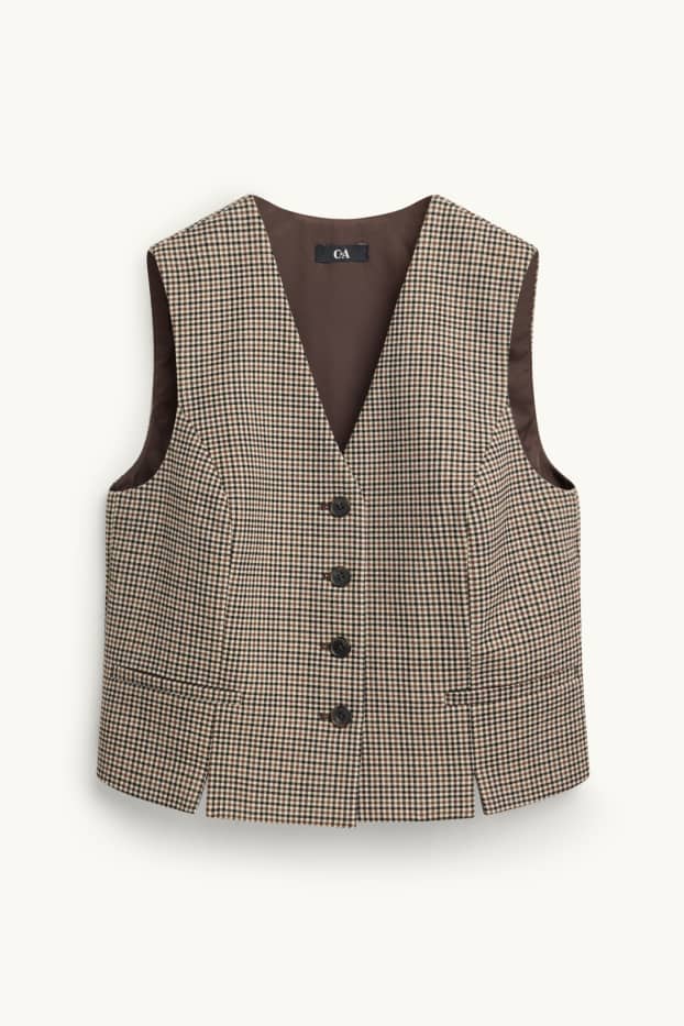 Damen - Business-Weste - Regular Fit - kariert - beige / braun