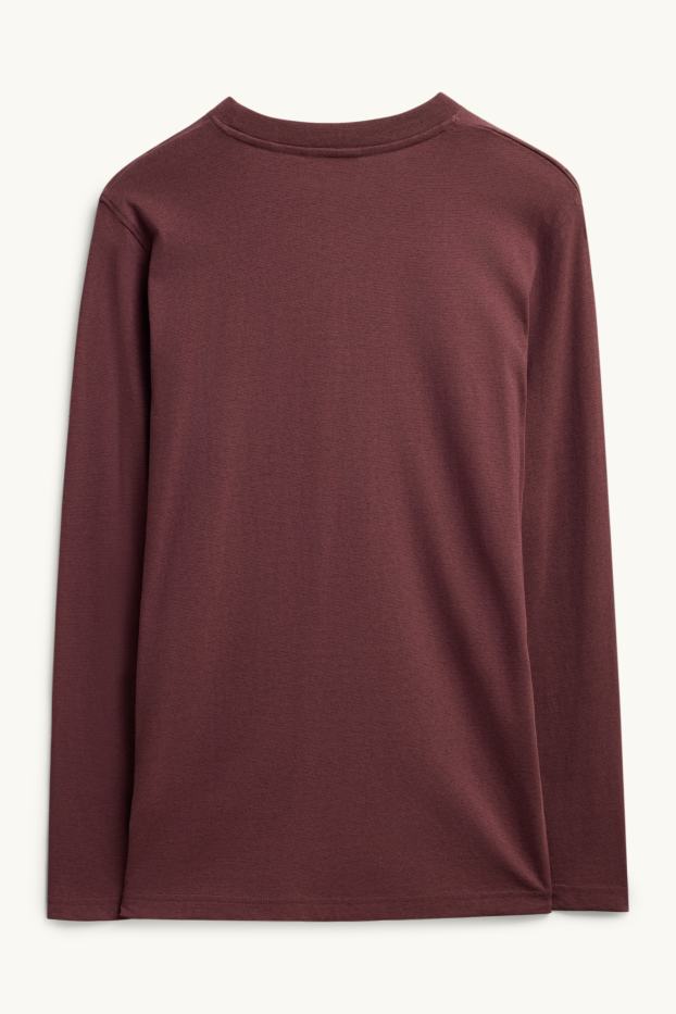 Pánské - Tričko s dlouhým rukávem - regular fit - bordeaux