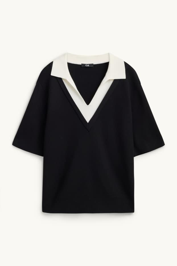 Femmes - Pull en maille - manches courtes - look 2-en-1 - noir / blanc