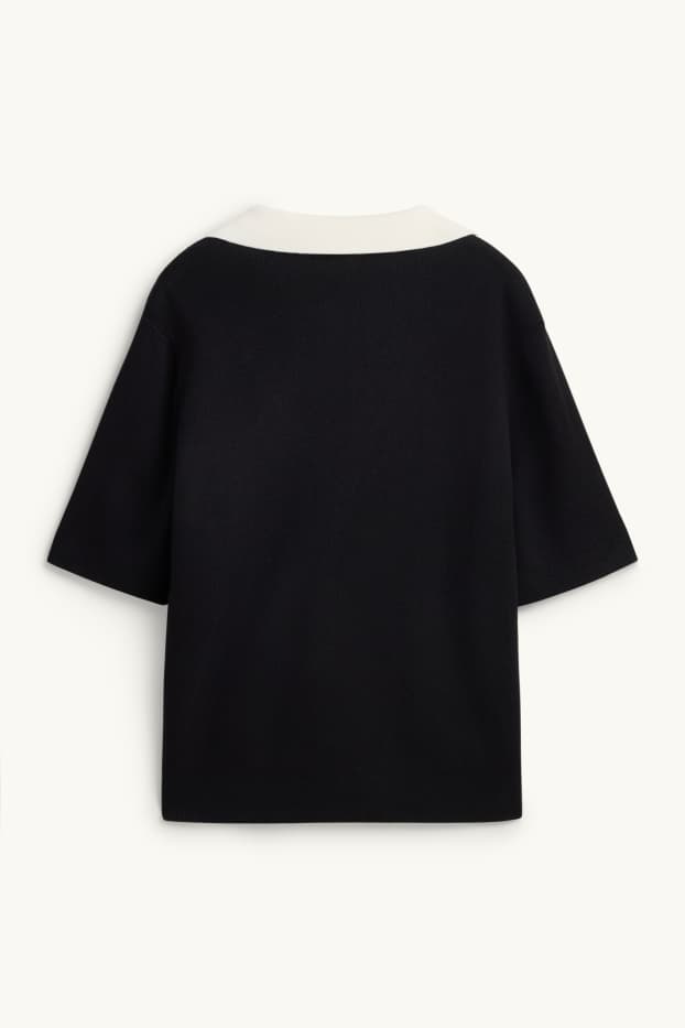 Femmes - Pull en maille - manches courtes - look 2-en-1 - noir / blanc