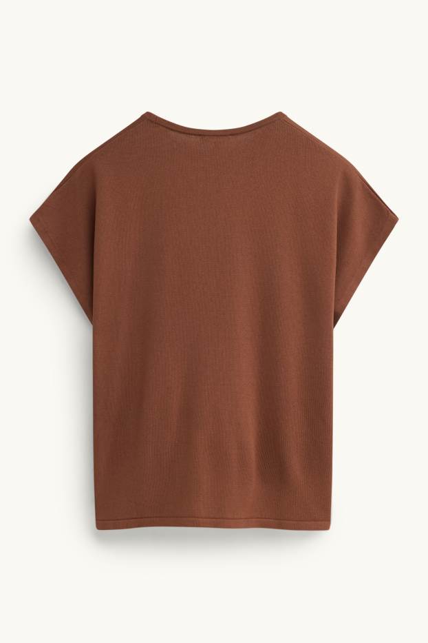 Damen - Strickpullover - kurzarm - kakao