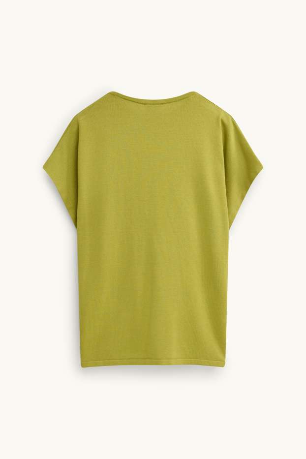 Damen - Strickpullover - kurzarm - senfgelb