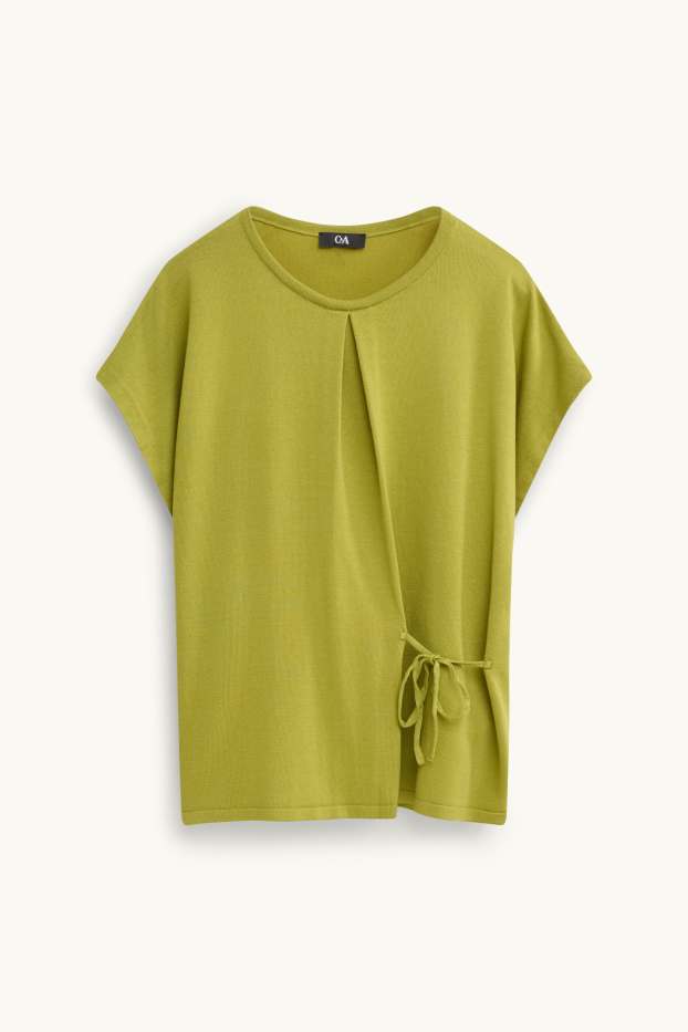 Damen - Strickpullover - kurzarm - senfgelb