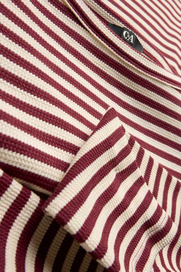 Dames - Longsleeve - regular fit - ribstof - gestreept - beige / bordeaux