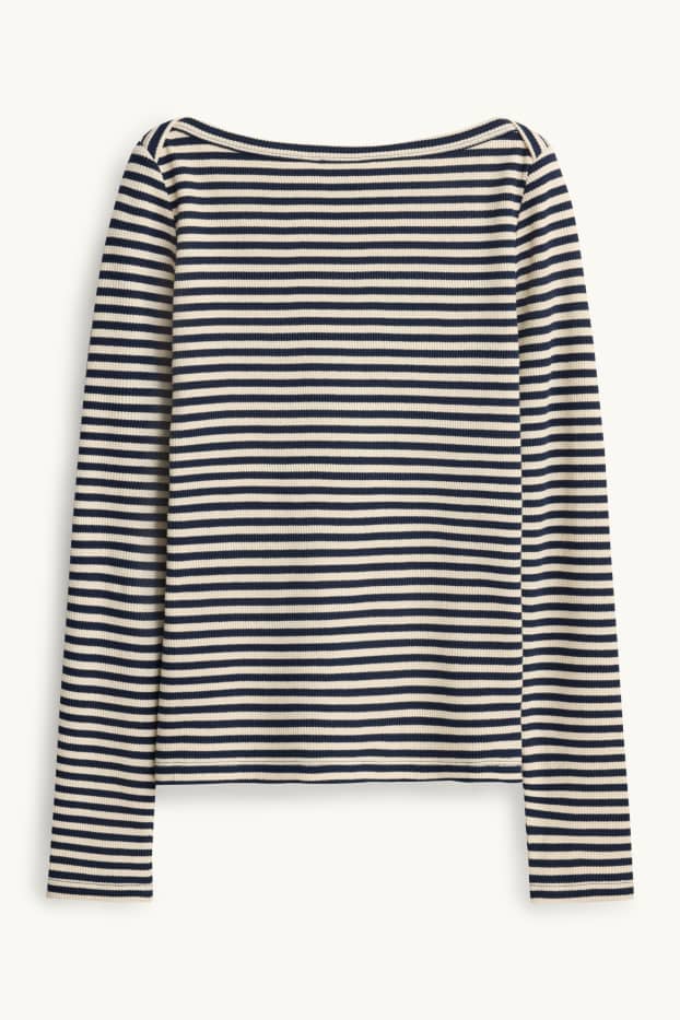 Damen - Langarmshirt - Regular Fit - gerippt - gestreift - dunkelblau / cremeweiss