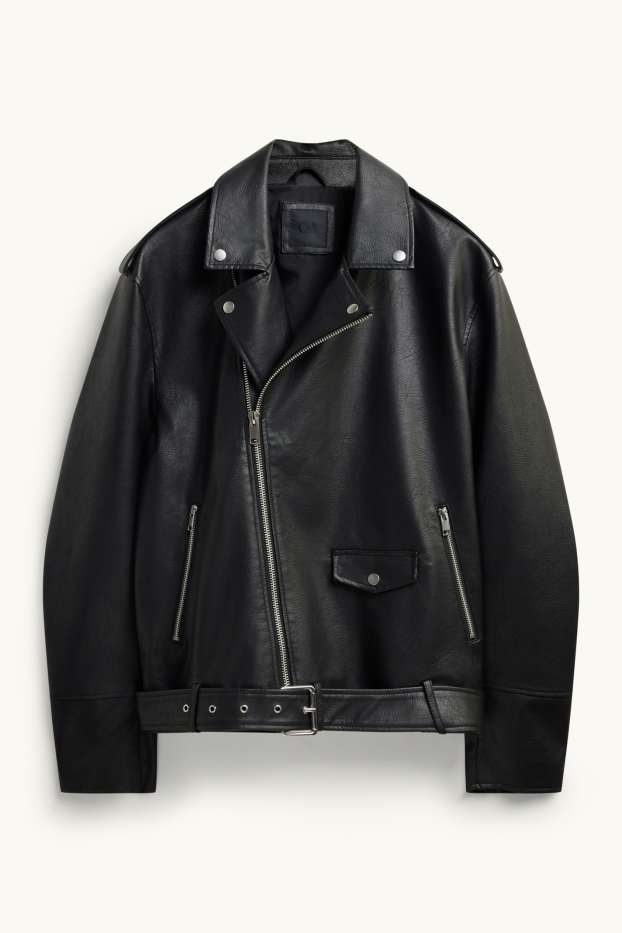 Hommes - Blouson de motard - matière synthétique - noir