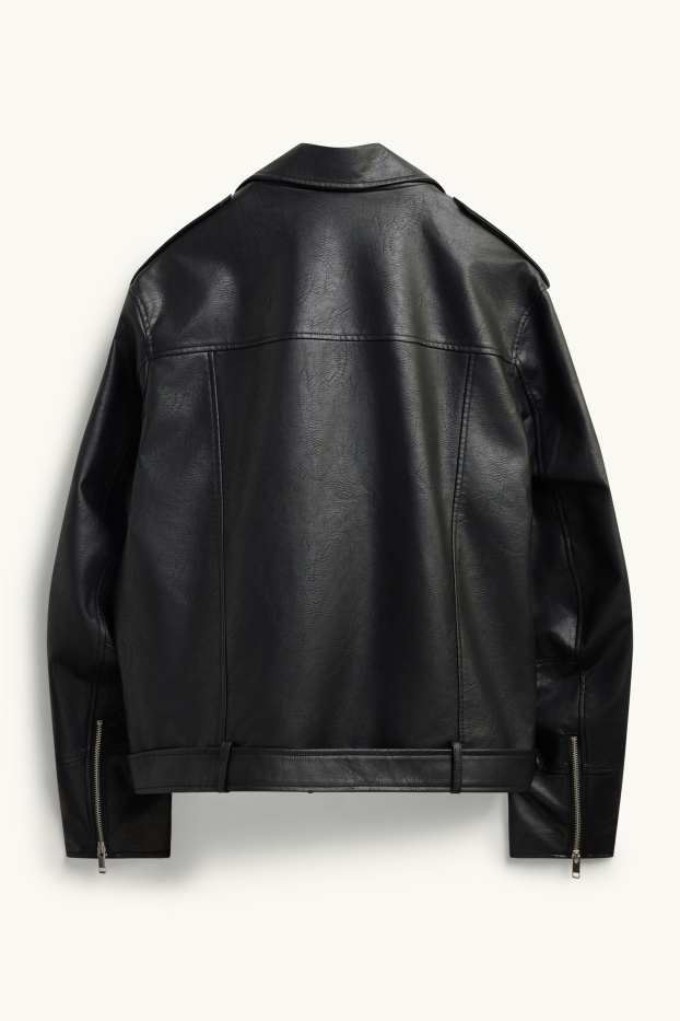 Hommes - Blouson de motard - matière synthétique - noir