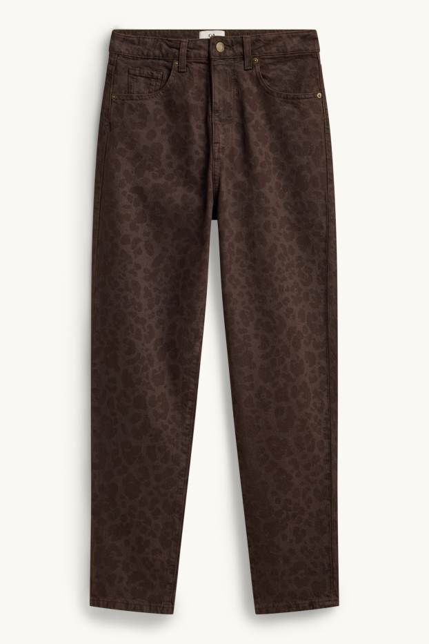 Femei - Mom jeans - talie înaltă - LYCRA ® - imprimeu de leopard - maro închis