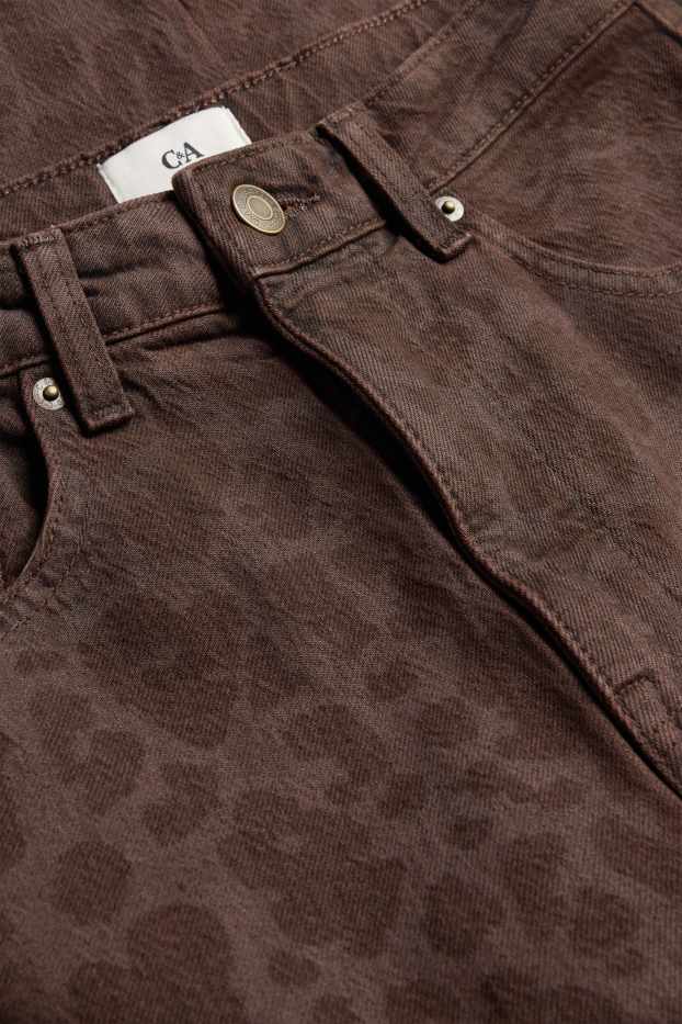 Femei - Mom jeans - talie înaltă - LYCRA ® - imprimeu de leopard - maro închis