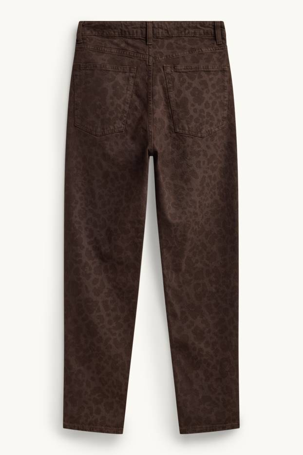 Femei - Mom jeans - talie înaltă - LYCRA ® - imprimeu de leopard - maro închis
