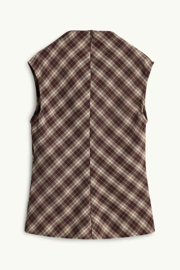 Women - Blouse top - check - beige / bordeaux