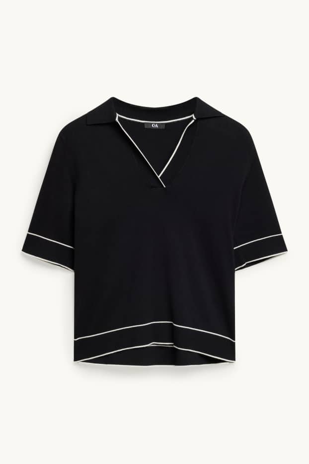 Donna - Maglione - a maniche corte - nero / bianco