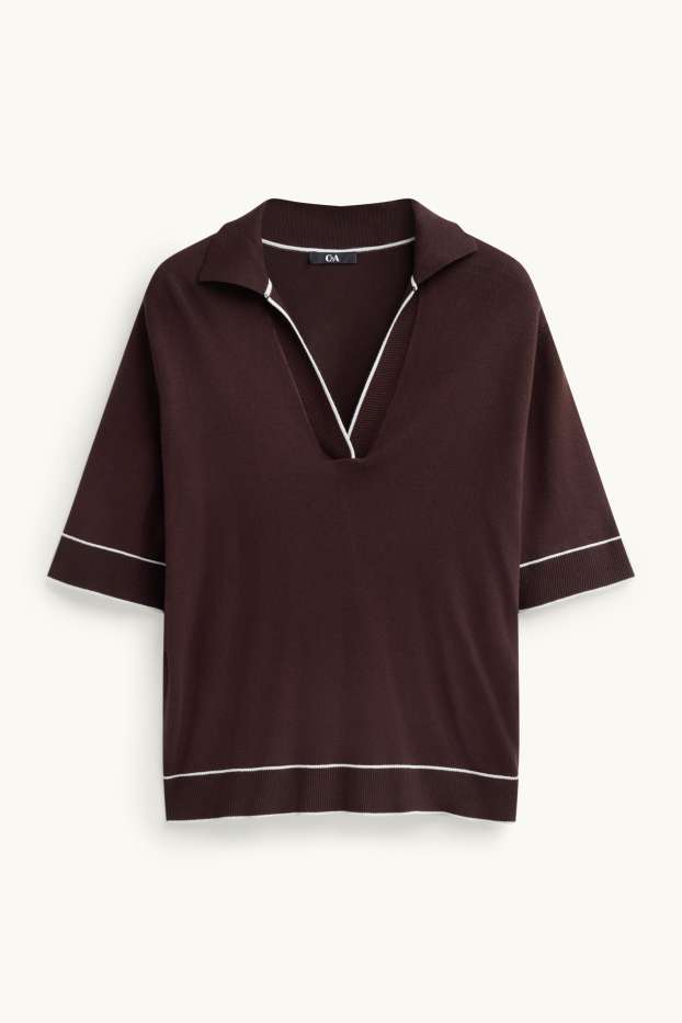 Damen - Strickpullover - kurzarm - dunkelbraun