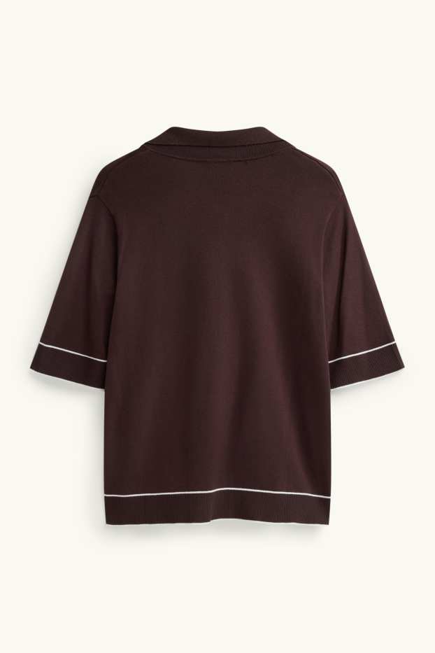 Damen - Strickpullover - kurzarm - dunkelbraun