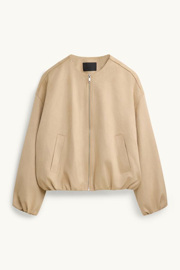 Femmes - Blouson aviateur - faux suède - beige
