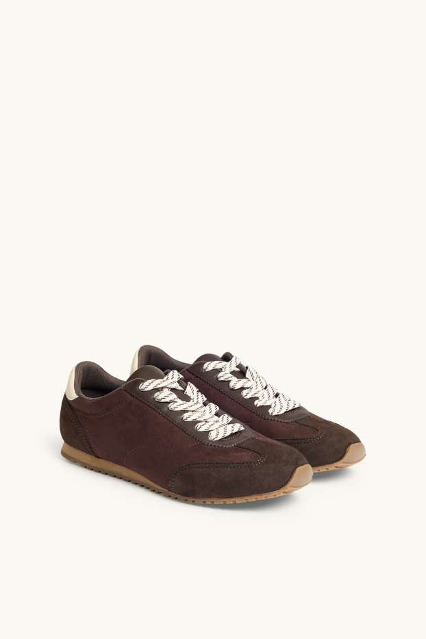 Women - Trainers - faux suede - dark brown