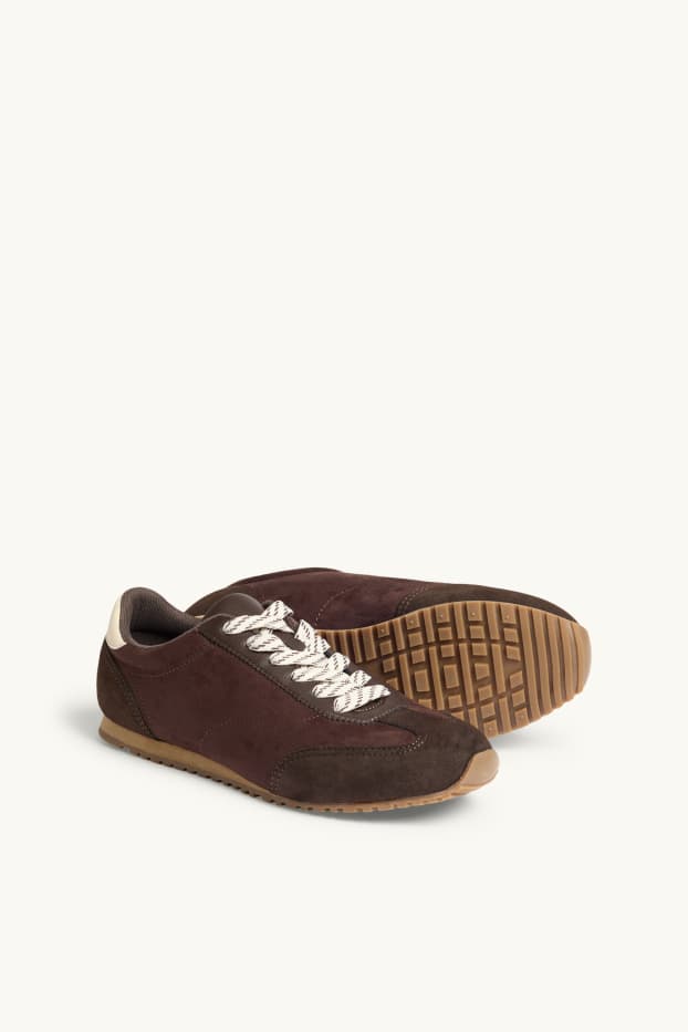Women - Trainers - faux suede - dark brown